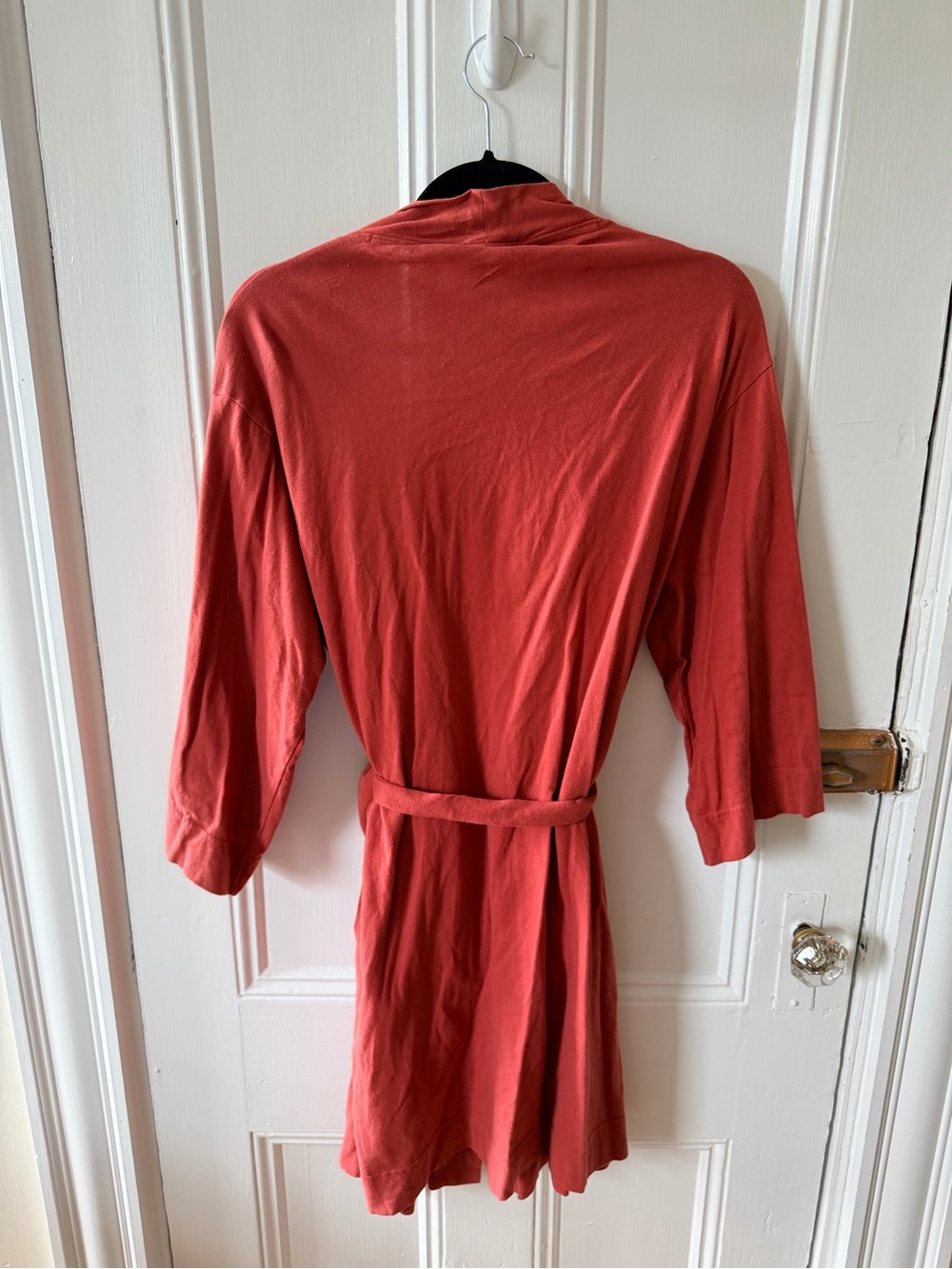 Coyuchi Lightweight Coral-Red Belted Robe - Picture 2 of 3